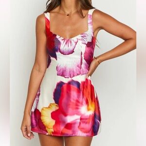 Beginning Boutique Pansy Pink Floral Sleeveless Mini Dress